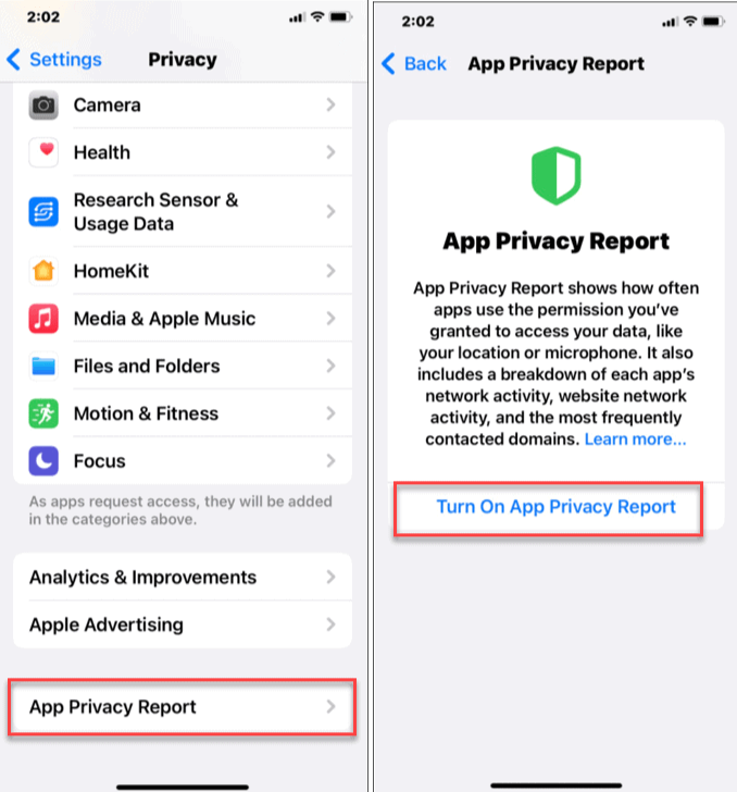 Enable App Privacy Report