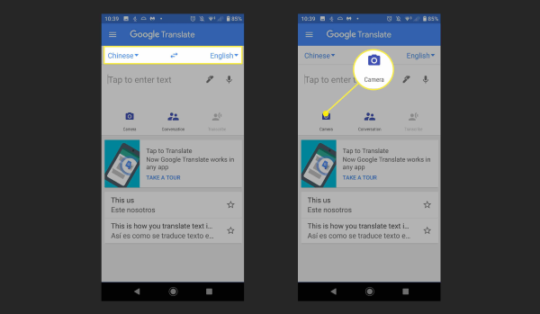 Locating the Camera Feature in Google Translate