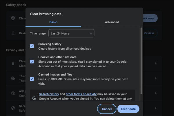 Clearing Cache and Cookies