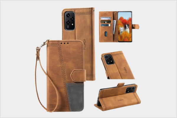 Honor 200 Lite TTUDRCH Embossed Line Splicing Leather Phone Case (Brown)