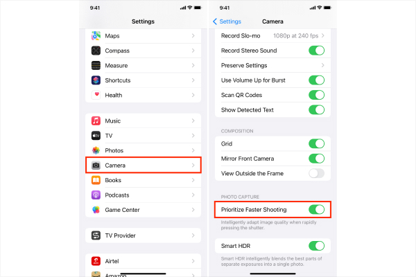 SETTING NO. 4: Enable or Disable Prioritize Faster Shooting - Best Camera Setting for iPhone 15 Model