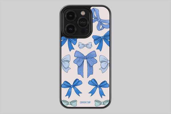 Aesthetic Blue Bow Glass Case one of the Cute iPhone Cases